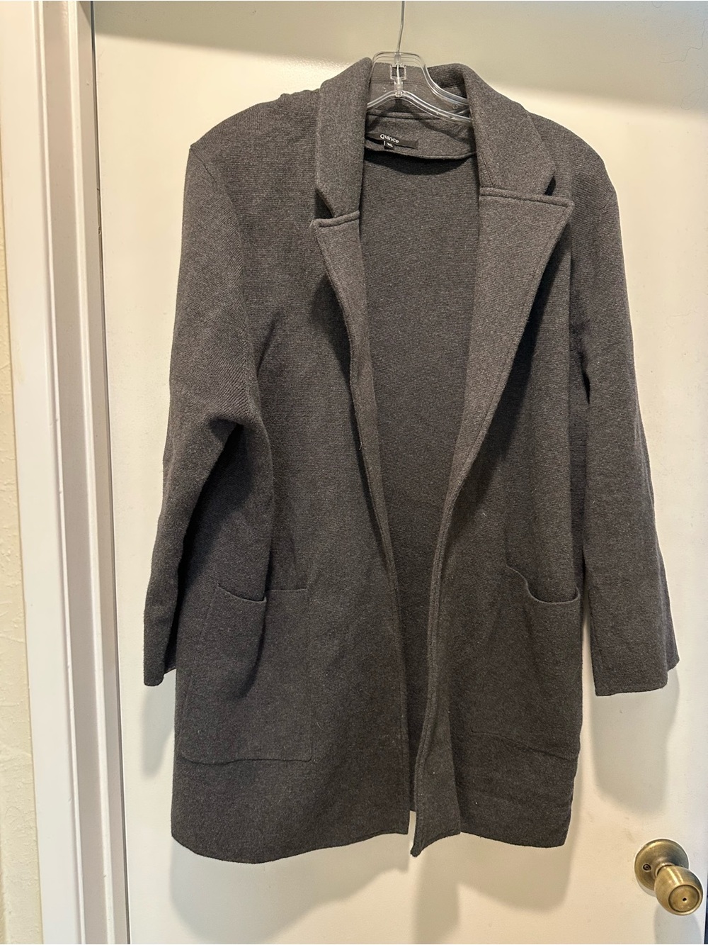 Quince Charcoal Open-Front Trench Coat 100% Organic Cotton Size XL